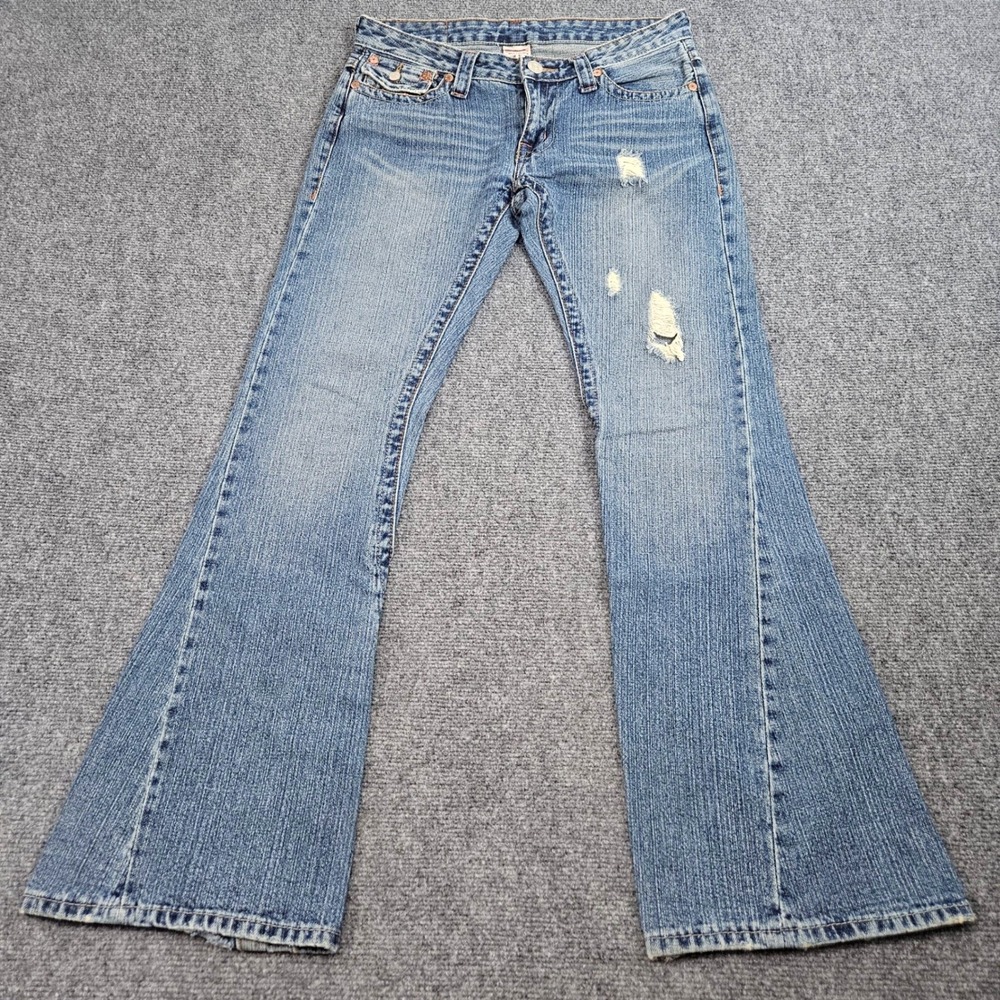 True Religion Flare Jeans Womens Size 30 Bobby Distressed Faded Y2K Made USA‎